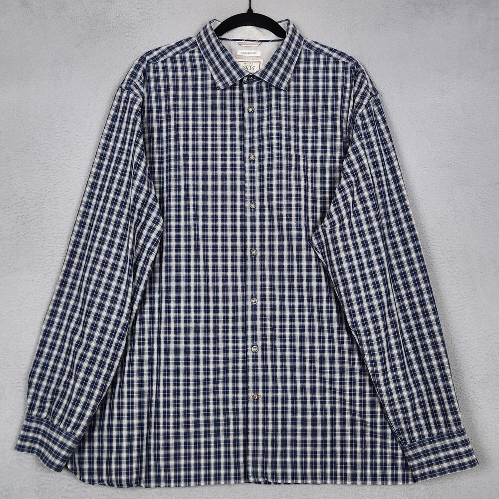 Jos A Bank 1905 Shirt Mens 2XL Blue Check Long Sleeve Button Up Tailored Fit